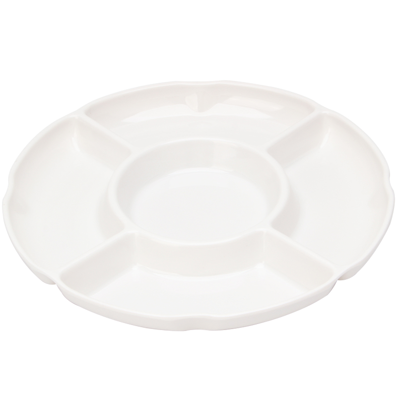 白色仿瓷餐盘多格盘密胺配料盘塑料拼盘圆形五格卤水配菜盘小吃盘