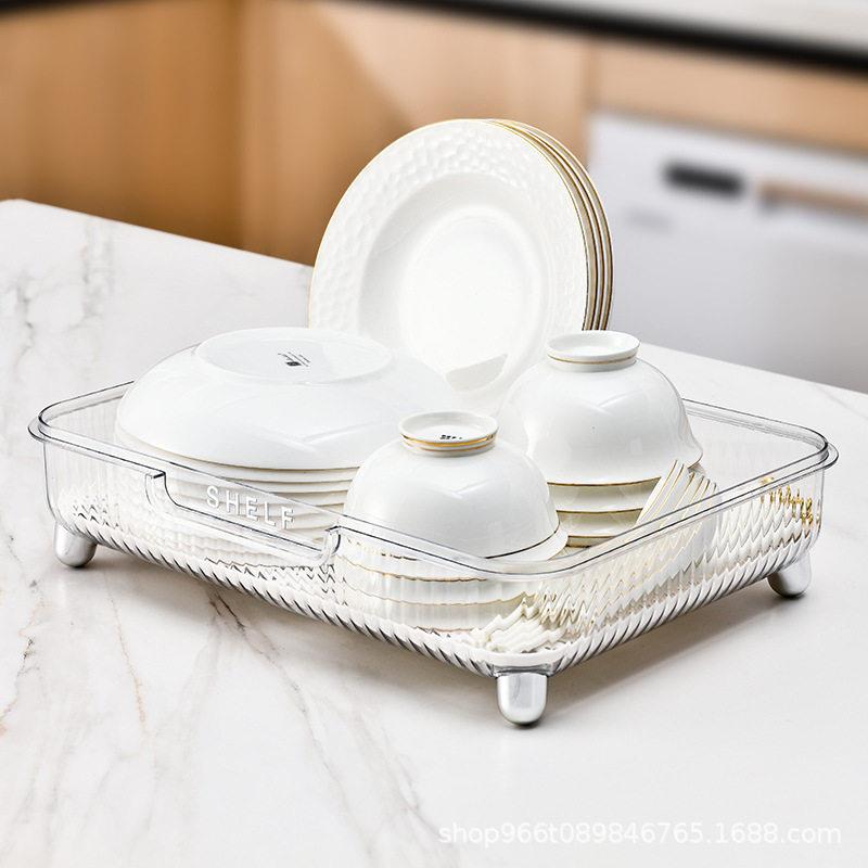 Tea tray 2025 new home tea cup drain tray rectangular living room tea table tea set cup storage box light luxury