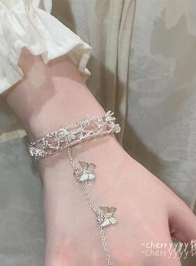 古风一体式手镯蝴蝶铃铛戒指仙女汉服首饰少女心开口手环