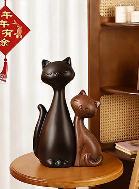 复古情侣猫咪摆件中古风玄关客厅电视柜酒柜高级感小众装饰品艺术