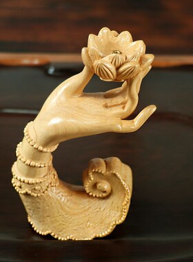 黄杨木雕手把件木质佛手莲花香插摆件茶道香道禅艺家居饰品工艺品