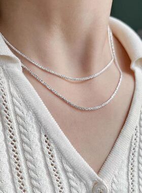 链s925ins轻奢菜花女小众素链简约银闪光气质潮项链波光粼粼个性