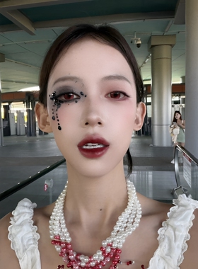 万圣节魔女落泪黑色钻石脸贴