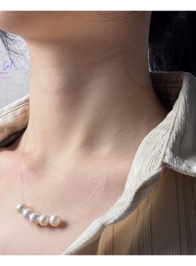 露思同款珍珠满天星鱼线项链S925锁骨链INS微笑链日常时尚礼物