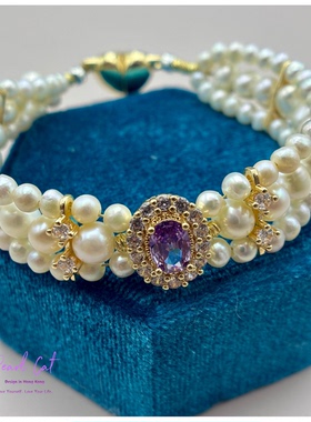 珍珠猫ins风法式复古天然珍珠手链手编优雅时尚闺蜜节日生日礼物