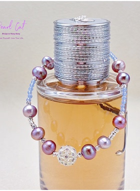 珍珠猫ins风紫色花球天然珍珠手链手编优雅时尚闺蜜节日生日礼物