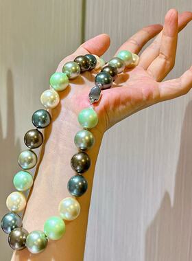 14mm大颗粒青绿莫兰迪贝珠珍珠项链锁骨链