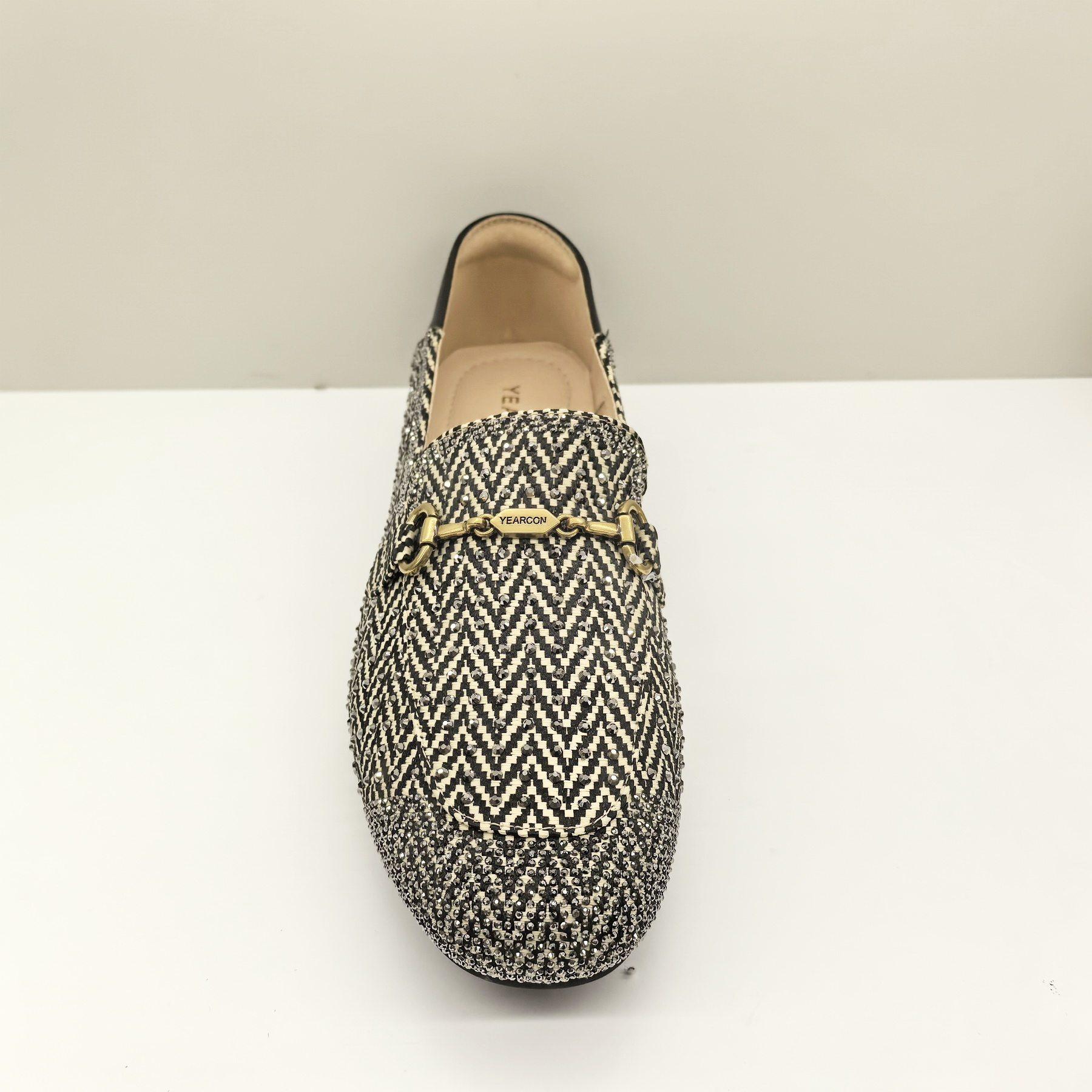 意尔康女鞋2026春季新款时尚深口平底水钻条纹乐福鞋一脚蹬皮鞋女,淘宝优惠券,粉丝福利购,淘宝优惠卷