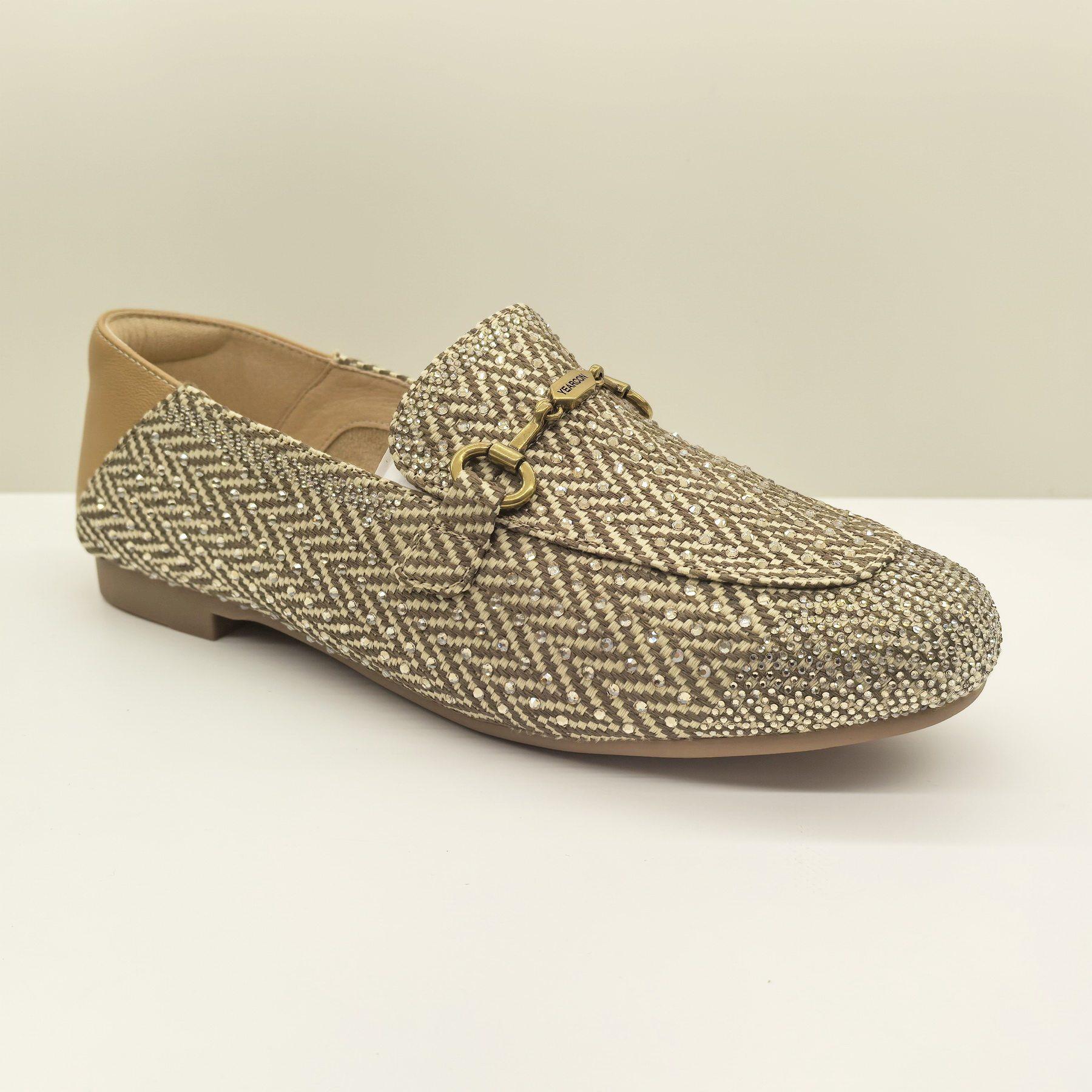 意尔康女鞋2026春季新款时尚深口平底水钻条纹乐福鞋一脚蹬皮鞋女,淘宝优惠券,粉丝福利购,淘宝优惠卷