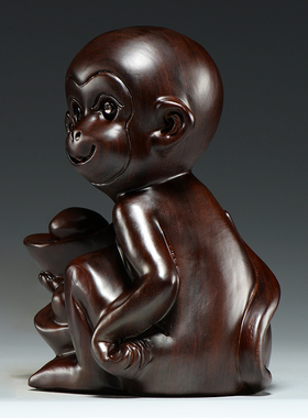 黑檀木雕猴子摆件三合十二生肖猴木头猴家居办公室装饰工艺品送礼