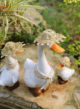 美式乡村花园风格 庭院阳台地面草帽鸭 花园摆件 礼物