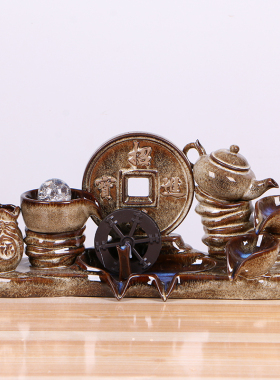 陶瓷自动循环流水喷泉室内养鱼盆鱼缸增氧过滤器瀑布装饰造景摆件