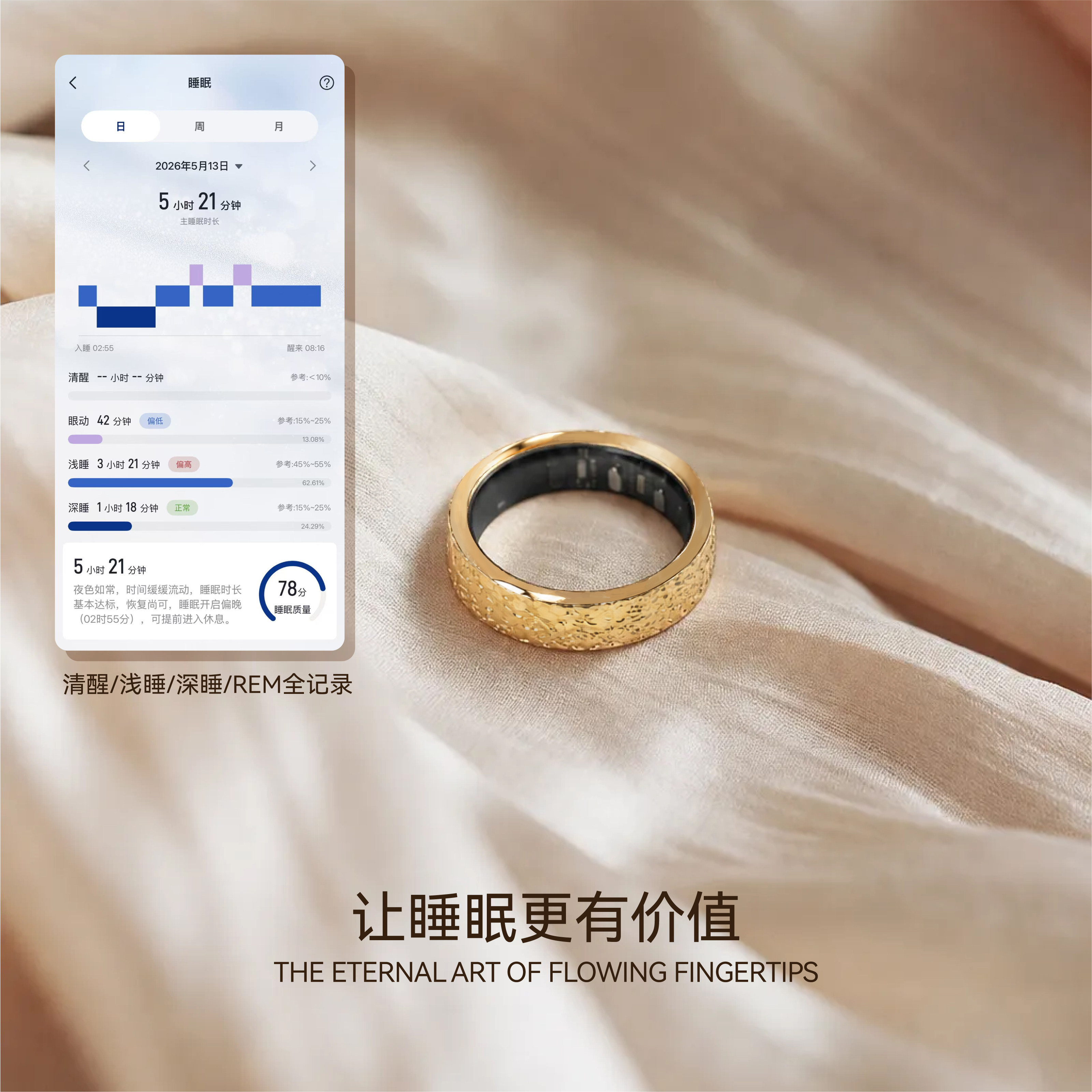 Starry Night Sky丨Shakespeare Smart Ring AI Sleep Heart Rate Monitoring Couple Ring Light Luxury Crushed Ice Girl