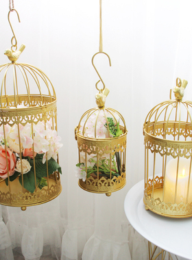金色装饰鸟笼铁艺装饰品家居多肉盆栽盘花盆多功能家居饰品摆件