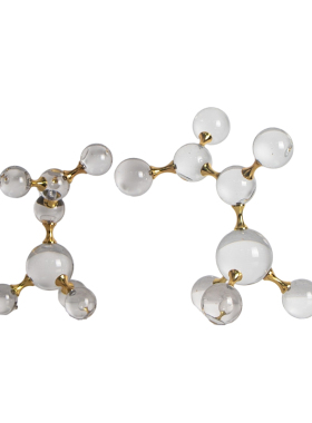 欧美极简轻奢样板间办公室书房博古架装饰品金属水晶分子结构摆件