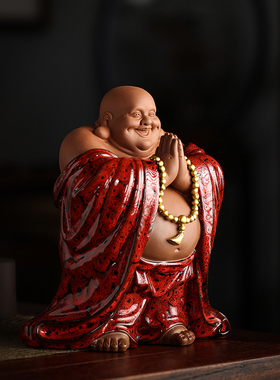 新中式大肚弥勒佛摆件陶瓷招财笑佛佛像客厅玄关办公室桌面装饰品