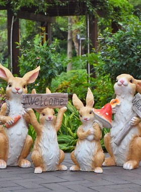 花园庭院装饰别墅花盆兔子摆件创意卡通雕塑户外造景园林景观小品