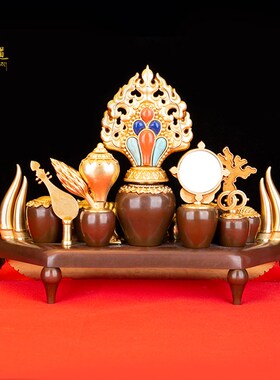 黄铜百宝座慧宝七珍八宝吉祥组合藏式摆件五妙欲百宝总集