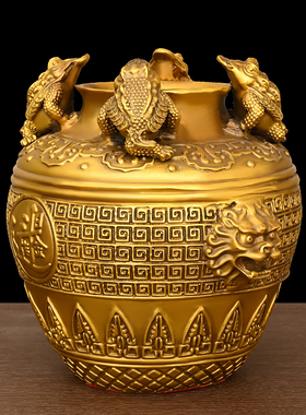 纯铜聚宝盆摆件黄铜金蟾米缸铜制工艺品家居客厅电视柜酒柜装饰