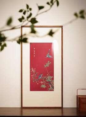 铜雕画《喜上眉梢》手工錾刻喜庆春节过年红色中式花鸟玄关装饰画