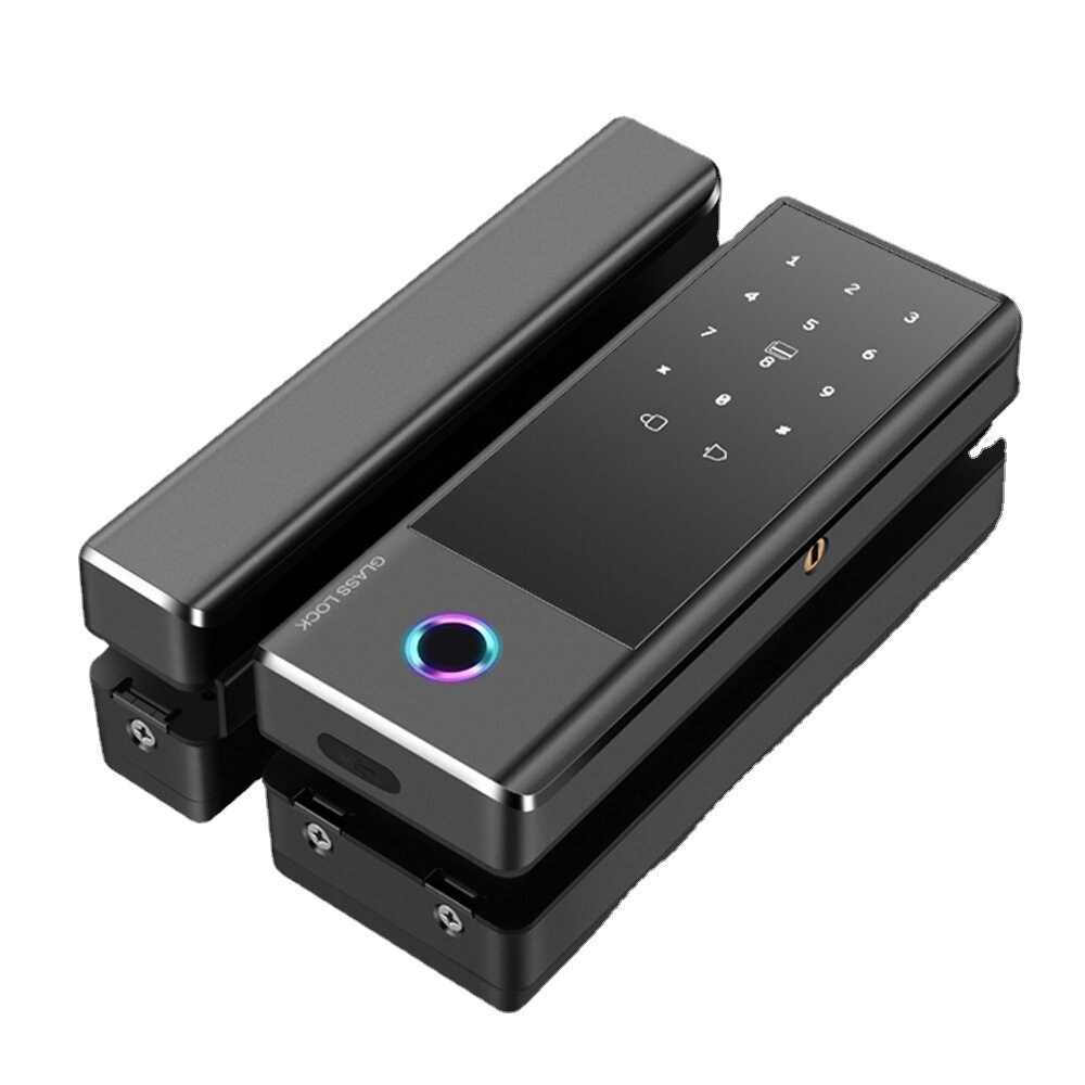 Light luxury high-end office smart glass lock, hole-free glass door fingerprint password lock with doorbell and attendance lock