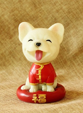 新款喜庆版泰迪法斗博美小狗摆件店铺装饰招财旺旺狗汽车摇头车摆