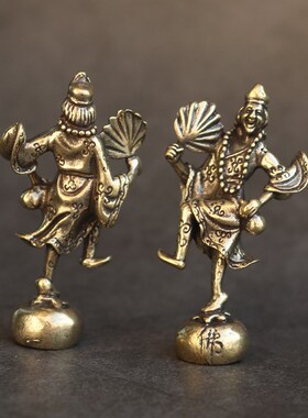 复古实心纯黄铜办公桌面车载小摆件济公佛茶宠工艺品手把玩件饰品