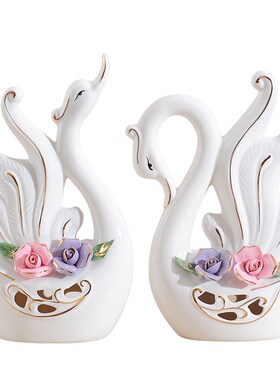 陶瓷天鹅摆件客厅装饰品花瓶酒柜电视柜工艺品结婚礼物创意办公室