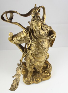 纯铜武财神关公家居镇宅护身摆件铜器关羽像关二爷神像黄铜工艺礼