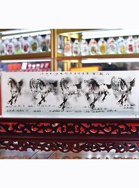 水晶内画屏风玻璃八骏图办公桌礼品家居装饰礼物