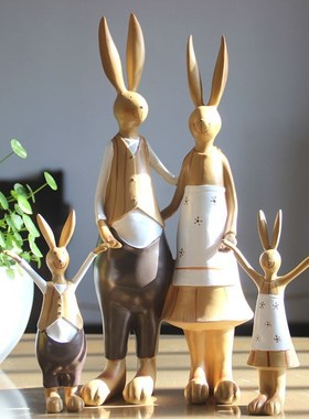 兔子一家四口美式装饰家居摆件饰品客厅电视柜办公室创意结婚礼物