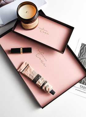 北欧香薰托盘桌面铁艺皮革托盘轻奢钥匙置物盘茶几收纳盘