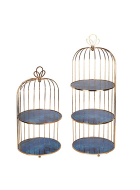 家居摆件时尚精美半边鸟笼餐盘铁艺摆件电镀拉丝防锈金属饰品摆件