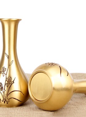 铜花瓶家居装饰摆件客厅插花仿古铜器富贵竹兰花瓶