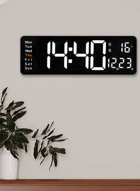 大屏功能显示智能家用时钟北欧数字钟表简约客厅挂钟led壁挂钟