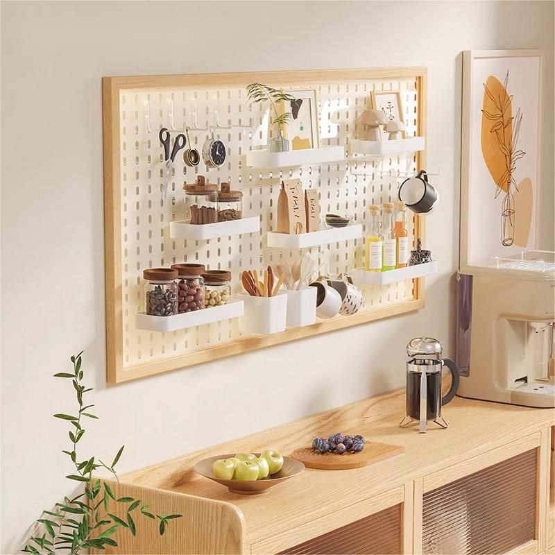Desk hole board storage rack acrylic wall storage desktop solid wood simple wall wall hanging board display shelf