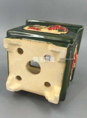 岭南石湾盆手工贴花兰花花盆陶瓷新中式岭南园林盆景四方盆