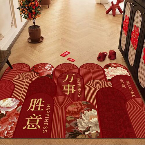 红色入户门皮革免洗pvc耐脏地垫门口可裁剪脚垫客厅玄关防滑地毯 - 图1