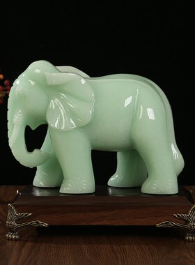 平安吉祥玉石招财大象摆件一对客厅电视柜玄关办公室装饰开业礼品