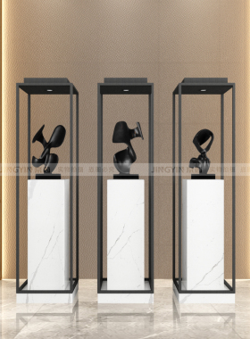 大理石落地石墩摆台商场酒店大型带灯展示架走廊玄关雕塑底座摆件