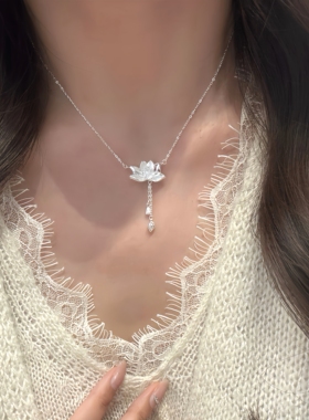 月销500条999纯银莲花流苏锁骨链