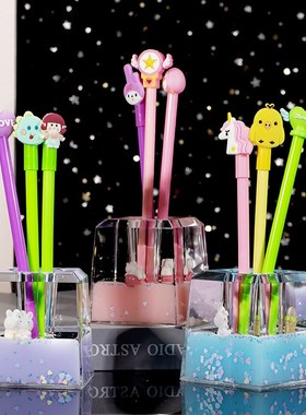 少女心方形卡通笔筒果冻色乳水油滴沙漏办公桌面笔插装饰摆件礼品