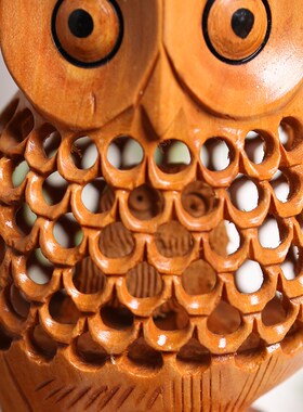 手工黄杨木猫头鹰家居饰品客厅餐厅酒柜电视柜玄关儿童房装饰摆件