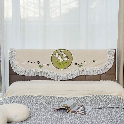 布艺床头罩简约软包刺绣床头盖布万能通用床头套轻奢床头改造神器 - 图1