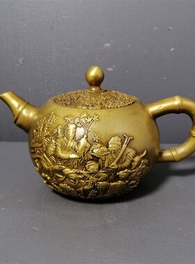 纯铜龙凤麒麟竹编茶壶摆件酒壶水壶家居客厅茶室办公室装饰工艺礼