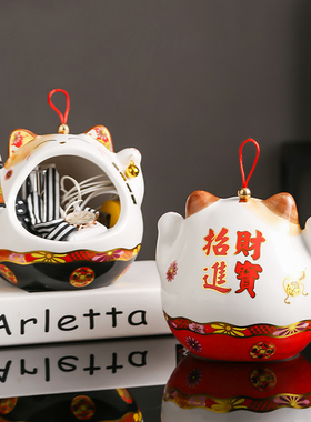 招财猫入户玄关钥匙收纳摆件进门鞋柜创意乔迁新居开业礼品装饰品