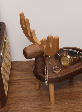 北欧实木首饰架梳妆台置物收纳架家用创意摆件玄关钥匙桌面收纳盒