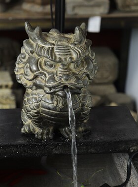 仿古石雕天然青石手工雕刻 麒麟龙兽 整石雕刻中式民俗装饰摆件