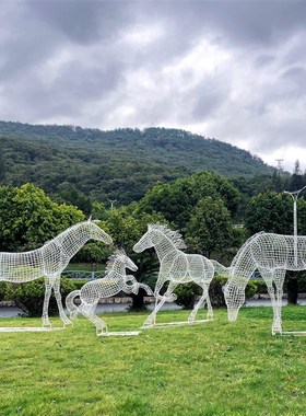 不锈钢铁艺镂空骏马雕塑户外园林景观广场售楼部草坪动物小品摆件