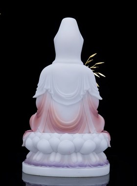 观音菩萨佛像摆件汉白玉彩绘坐莲观世音菩萨笑眼南海观音家用摆件